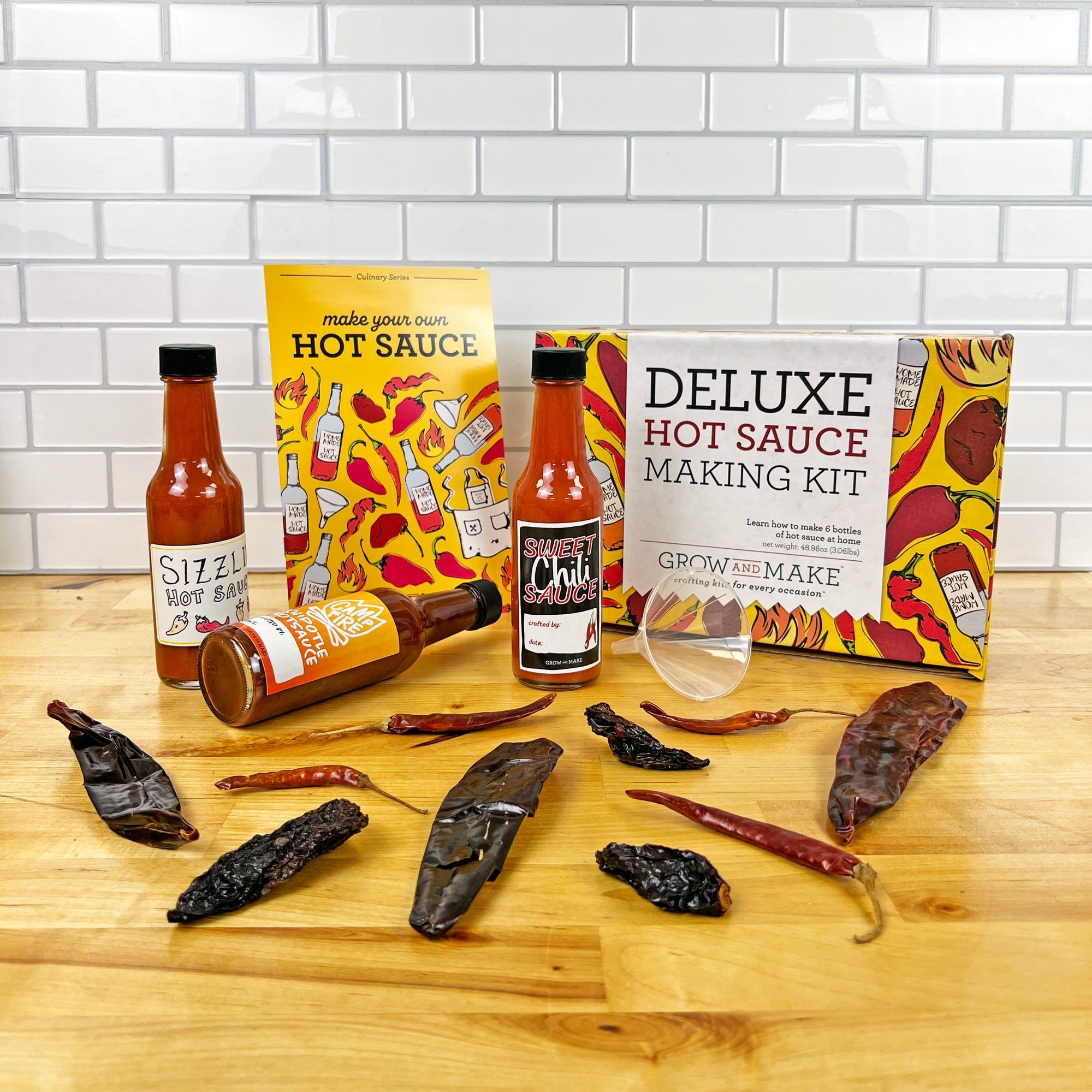 Deluxe Hot Sauce Kit Learn How to Make Your Own Hot Sauce From Home,  Everything Included DIY, Makes 6 Unique Bottles of Sauce, Great Gift 
