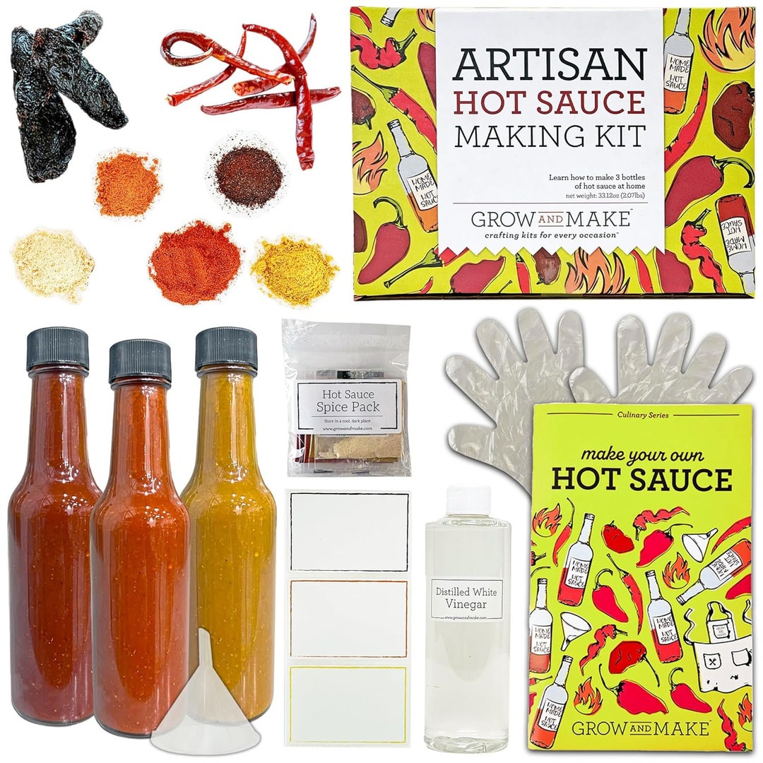 DIY HOT SAUCE Kit Everything You Need to Cook 3 Custom Artisan Sauces W/  This Making Kit Using 3 Kinds of Spicy Dried Peppers & 5 Spices 