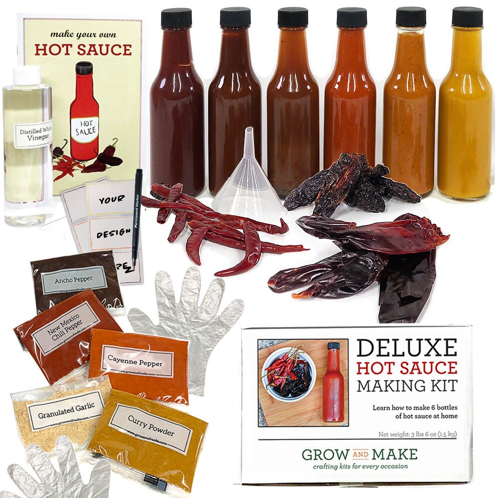 DIY HOT SAUCE Kit Make 28 Bottles of gourmet spicy & mild hot sauce w/ real  dried peppers, savory seasoning! Handcrafted recipes diy gift kit