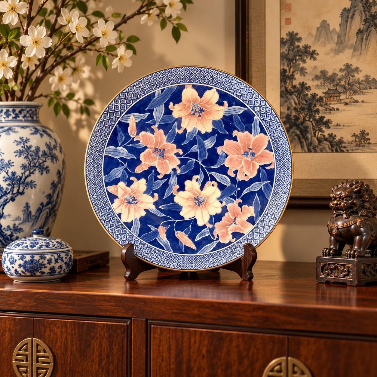 Blue and White Japanese Flowers Plates - Etsy