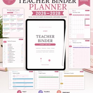 Ultimate Teacher Binder Planner 2026-2028 | Hyperlinked Digital Lesson Plan Book (PDF)