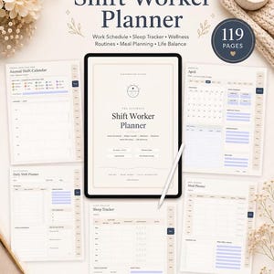 Peut inclure: Un planificateur numérique intitulé The Ultimate Shift Worker Planner de 119 pages, comprenant des sections pour les horaires de travail, le suivi du sommeil, le bien-être, les routines et les repas. Inclut une tablette et un stylet.