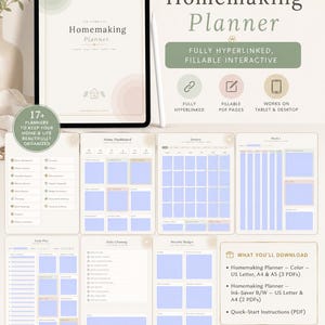 Hyperlinked Homemaking Planner Digital Download, Household Management Binder (GoodNotes PDF)
