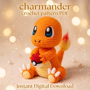 Charmander Crochet Pattern PDF, Pokemon Charmander Amigurumi Pattern, Cute Plush Pattern, Easy Crochet Pattern, Dragon Plushie Download