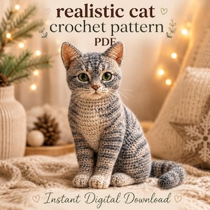 Tabbykatt virkmönster PDF, realistisk katt amigurumi handledning, söt virkad plyschkattunge, handgjord kattleksak digital nedladdning, gör-det-själv-present
