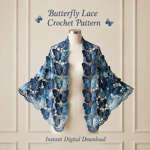Butterfly Crochet Shawl Pattern PDF, Triangle Lace Shawl, Monarch Butterfly Mesh Shawl, Lacy Summer Scarf & Butterfly Lace Crochet DIY