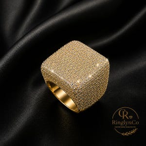 Luxury Iced Out Square Ring for Men & Women, Full Pave Cubic Zirconia Statement Ring, Wide Hip Hop Ring, Sparkling Wedding Gift