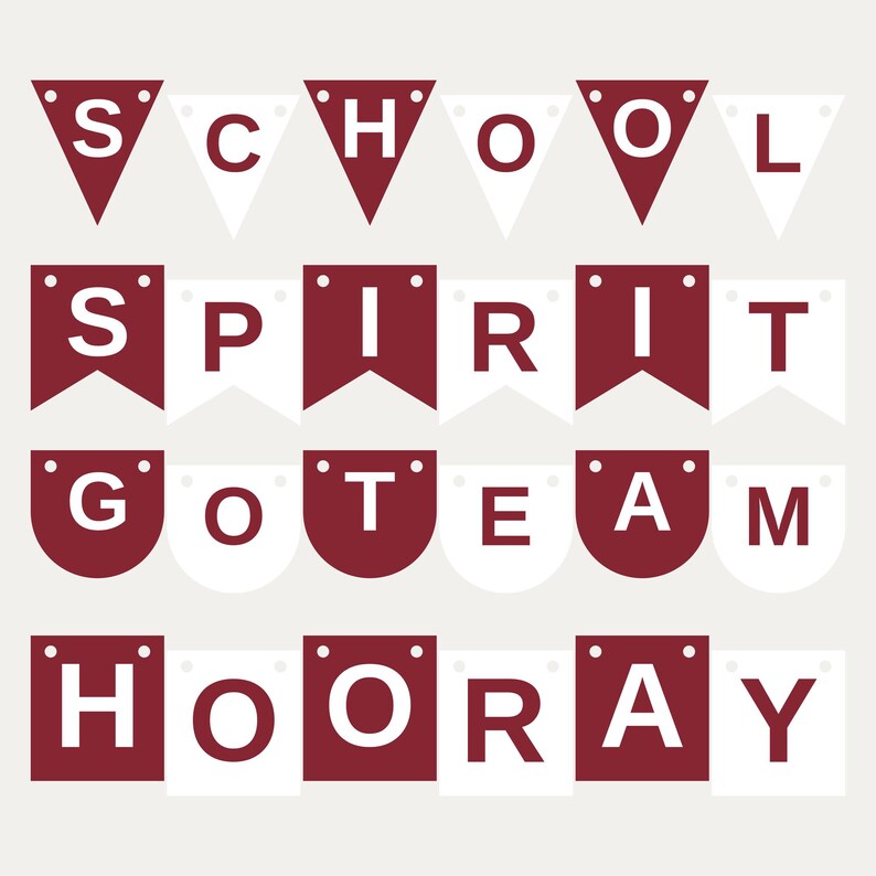 マルーン＆ホワイトのスクールスピリットバナーSVG、商用利用可 | Cricut Silhouette A-Z 0-9 画像 1