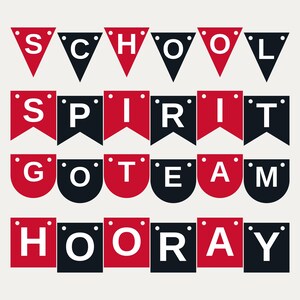 Red & Black School Spirit Banner SVG, Commercial Use | Cricut Silhouette A-Z 0-9 image 1