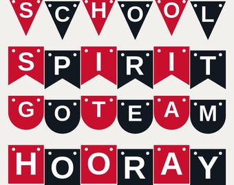 Red & Black School Spirit Banner SVG, Commercial Use | Cricut Silhouette A-Z 0-9