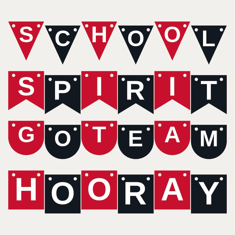 Red & Black School Spirit Banner SVG, Commercial Use | Cricut Silhouette A-Z 0-9 image 1