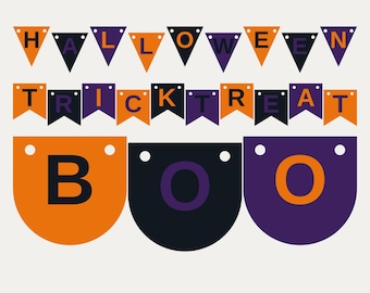 Halloween Letter Banner SVG Bundle | Orange, Black & Purple Alphabet Banner SVG, Bunting SVG for Cricut and Silhouette Cut File