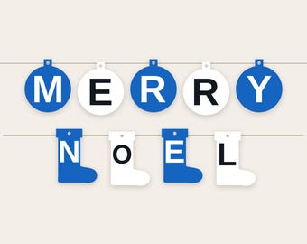 Christmas Letter Banner SVG Bundle Frost Blue and White | Tree Ornament Stocking Bell Mitten Pennants, 9 Shapes, Cricut Silhouette