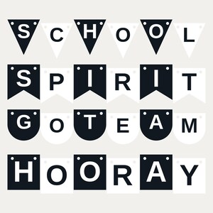 Black & White School Spirit Banner SVG, Commercial Use | Cricut Silhouette A-Z 0-9