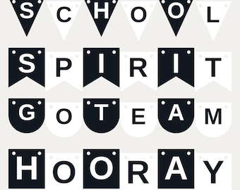Black & White School Spirit Banner SVG, Commercial Use | Cricut Silhouette A-Z 0-9