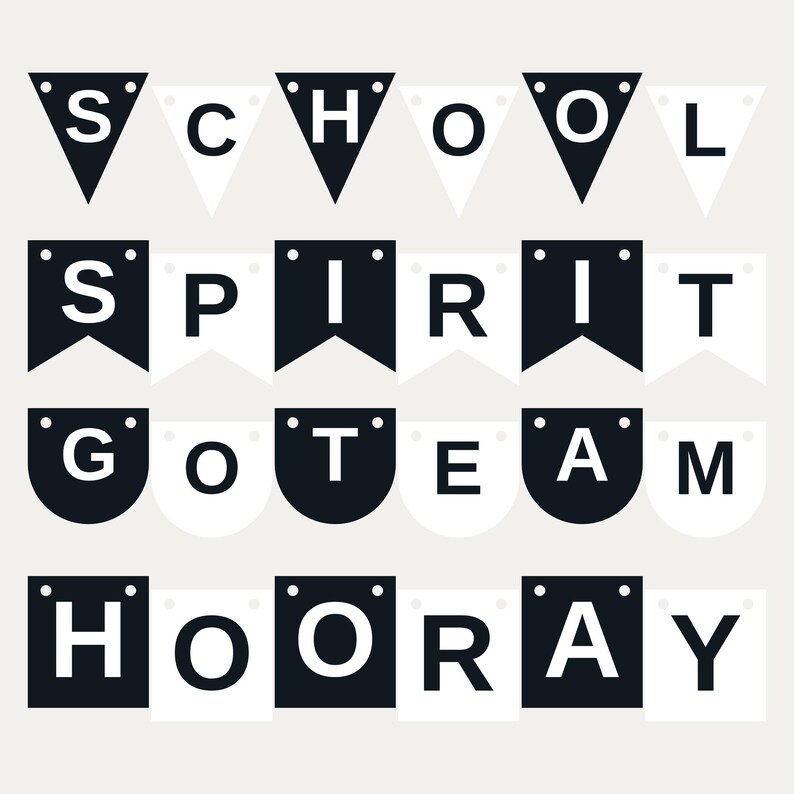 Banner de espírito escolar em preto e branco em SVG, uso comercial | Cricut Silhouette A-Z 0-9 imagem 1