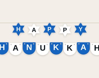 Hanukkah Letter Banner SVG Bundle Blue and White | Star of David Pennant, Alphabet Bunting, Cut Files for Cricut Silhouette
