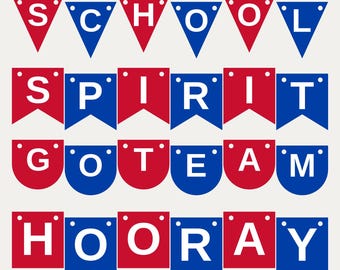 Banner rojo y azul con el espíritu escolar en formato SVG, para uso comercial / Cricut Silhouette A-Z 0-9