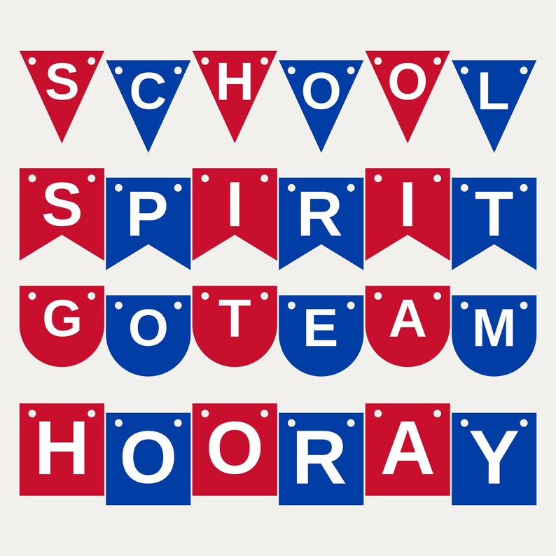 Bannière SVG rouge et bleue pour l'esprit scolaire, usage commercial | Cricut Silhouette A-Z 0-9 image 1