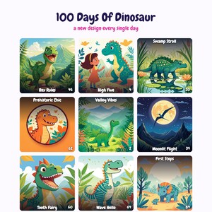 Dinosaur 100 Days of School Cards | Cricut Silhouette PNG PDF | Printable Digital Download image 2