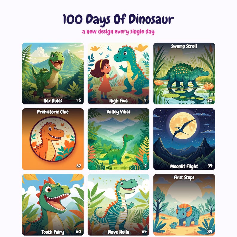 Dinosaur 100 Days of School Cards | Cricut Silhouette PNG PDF | Printable Digital Download image 2