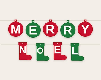 Christmas Letter Banner SVG Bundle Red and Green | Tree Ornament Stocking Bell Mitten Pennants, 9 Shapes, Cricut Silhouette