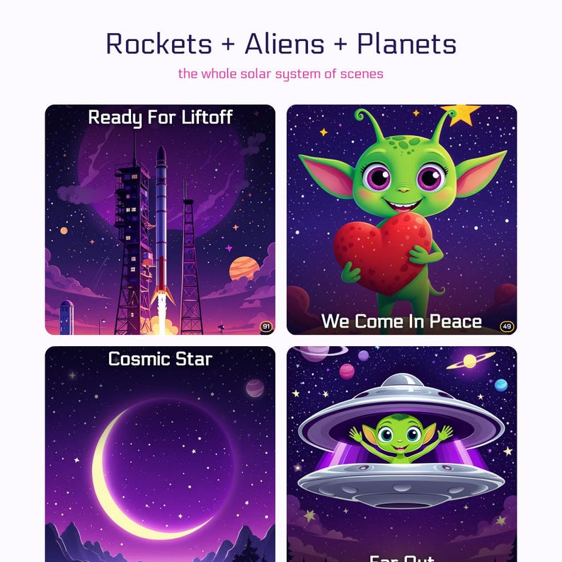 Tarjetas de la aventura espacial: 100 días de clases / Cricut Silhouette PNG PDF / Descarga digital imprimible imagen 5