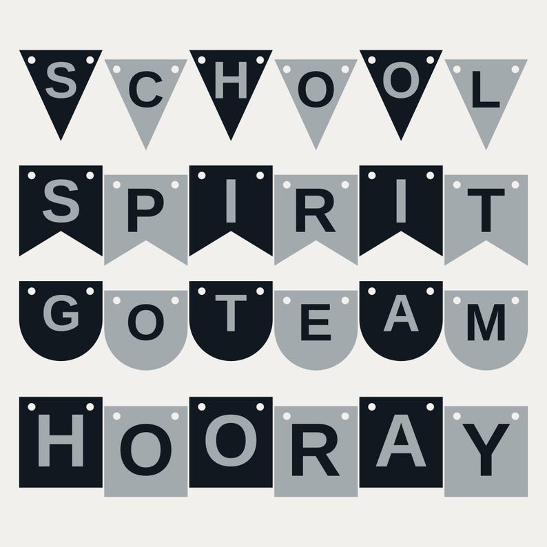 Black & Silver School Spirit Banner SVG, Commercial Use | Cricut Silhouette A-Z 0-9 image 1