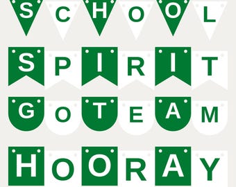 Banner verde y blanco con el espíritu escolar en formato SVG, uso comercial / Cricut Silhouette A-Z 0-9