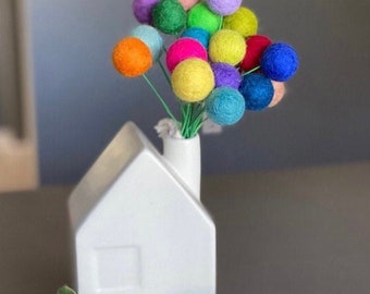 Mix of Colors Faux Balloon Bouquets - Kids Billy Ball Felt Flower Decoration - Childrens Wool Poms - Felt Ball Stems Only, No Vase Included