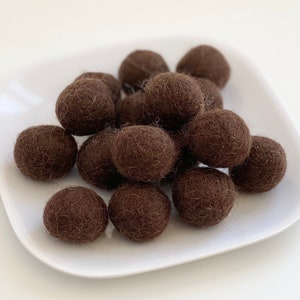Dark Chocolate Felt Balls - 2.5 cm felted wool balls for holiday crafting - Wholesale Bulk Felt Balls - DIY Nursery Garland - Wool Poms Only