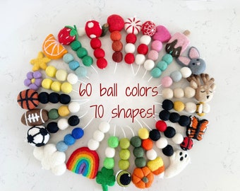 Custom Keychain - Choose Colors & Felted Item - Fruit, Flower, Rainbow, Football, Star, Heart - Wool Key Ring for Car Diffuser, Purse Charm