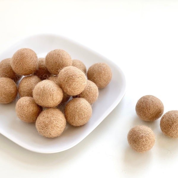 Almond Felt Balls - 2.5 cm felted wool balls for DIY crafting - Wholesale Bulk Felt Balls - DIY Neutral Garland or Mobile - Wool Poms Only