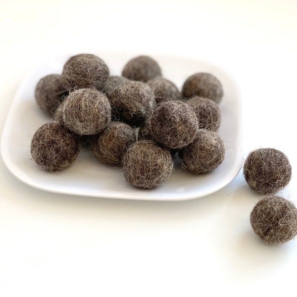 Heather Brown Felt Balls - 2.5 cm felted wool balls for holiday crafting - Wholesale Bulk Felt PomPoms -DIY Nursery Garland - Wool Poms Only