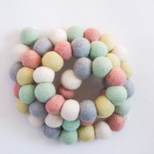 Customizable Pastel Felt Ball Garland - blush mint pale yellow white felted garland - Easter Pom Mantel Decor - high quality Spring Banner