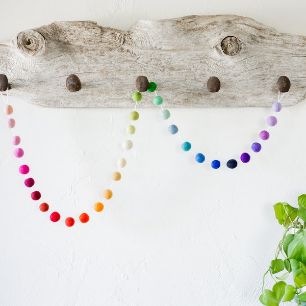 Ombre Rainbow Garland - Felt Ball ROYGBIV Wall Decor - Wool Pom Pom Rainbow Baby Nursery Bunting - Bright Colorful Gradient Play Room Banner