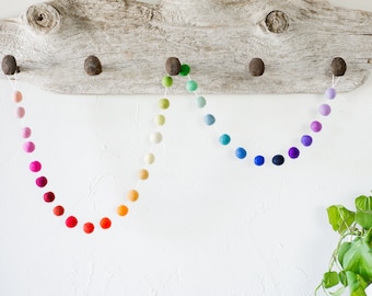 Ombre Rainbow Garland - Felt Ball ROYGBIV Wall Decor - Wool Pom Pom Rainbow Baby Nursery Bunting - Bright Colorful Gradient Play Room Banner