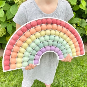 Customizable Pastel Rainbow Wall Hanging - Colorful Felt Ball Sign - Custom Noahs Ark Match My Nursery Art - Soft Rainbow Baby Shower Gift
