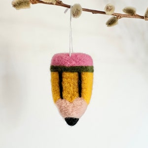 Wool Felted Chunky Pencil Ornament - Jumbo #2 for DIY Crafting Back to School Teacher Gift - Classroom Decor - Preschool Kindergarten Apple