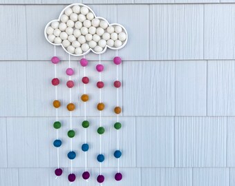 Customizable Rainbow Rain Cloud Wall Hanging - Custom Raining Storm Cloud - Rainbow Baby Sky Theme Nursery - Custom Gender Neutral Nursery