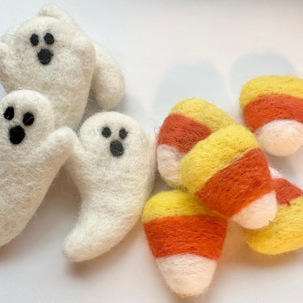 Felt Halloween Shapes - Felted Ghost and/or Candy Corn - Handmade Wool Felted Fall DIY Ornament Garland Craft - Fall Decor Loose Shape Poms