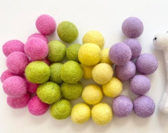 Spring Felt Balls - 2.5 cm felted custom wool crafting balls - Bulk Wholesale DIY Nursery Garland - Easter Color Palette Wool Pom Poms Only