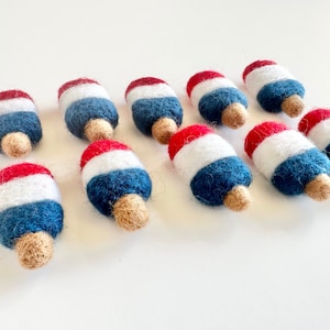 Mini Red White & Blue Felt Bomb Pops - Felted Summer Popsicles - Patriotic 4th of July DIY Decor - Garland Making Kit - Sold in Sets or Solo