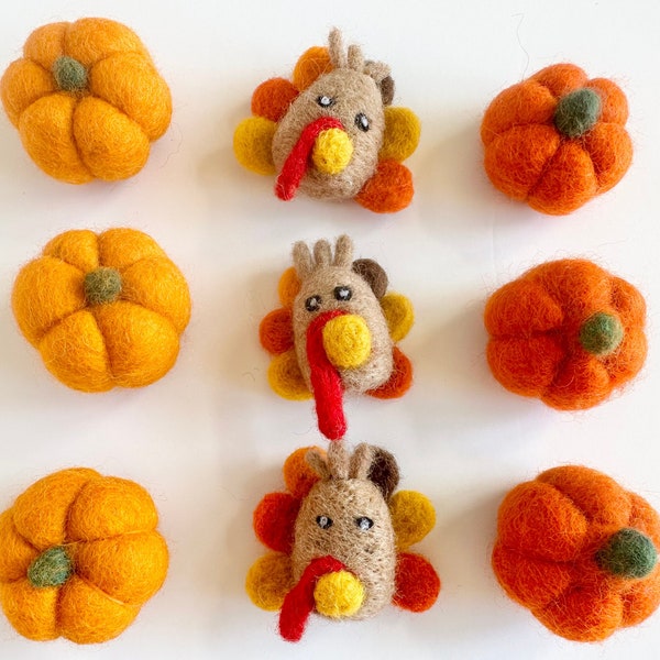 Felt Pumpkin and/or Turkey - 1 Needle Felted Fall Decor Tiered Tray, Thanksgiving Centerpiece, Mantle Display, Wool Christmas Food Ornament