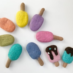 Wool Felt Popsicle Toy - Felted Ice Cream Bar for Imaginative Kids Play - Kicker for Cat or Kitten w/ FREE Catnip - Summer Bright Fudge Pop image 1