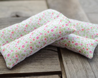 CLEARANCE! - 2 Pink & Green Floral Small Hot Cold Pads - Hand Warmer Organic Rice or Flax Pack, Unscented Reuseable Freezer Boo Boo Set