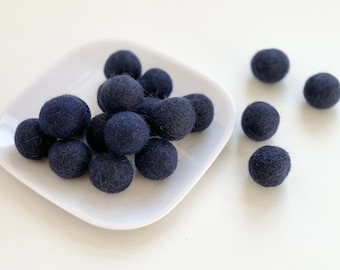 Navy Blue Felt Balls - 2.5 cm felted wool balls for holiday crafting - Wholesale Bulk Felt Balls - DIY Nursery Garland - Wool Poms Only