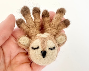 Solid Wool Felted Deer Head Kitten Toy - Sold Individual or Sets - Felt Spotted Fawn - Neutral Sleeping Deer - Catnip Montessori Playtime