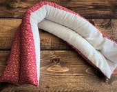 Red Floral Organic Long Neck Wrap Lower Back Pad - Rice Hot Cold Pack - Large Flax Heat Pad - Corn Pad for Shoulders - Unscented Spa Wrap
