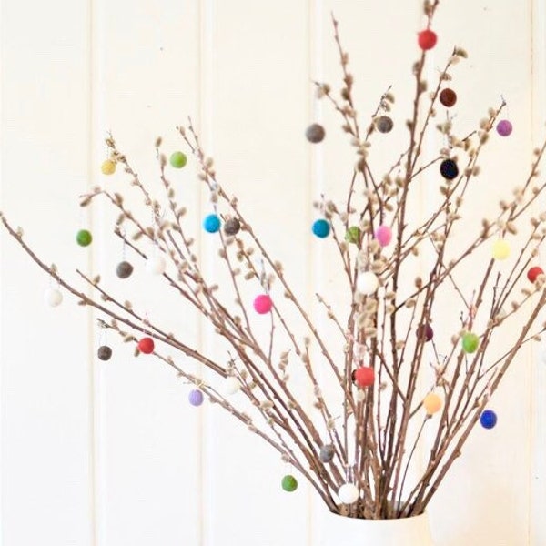 Felt Ball Ornaments - Bright Multi-Color Fun Decor - Custom Ornament Set - Spring or Summer 2.5 cm Poms - Year Round Themed Tree Decorations